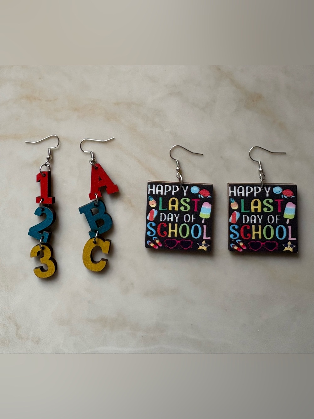 School Teacher earrings Happy Last Day of School Black Colorful Earrings wooden